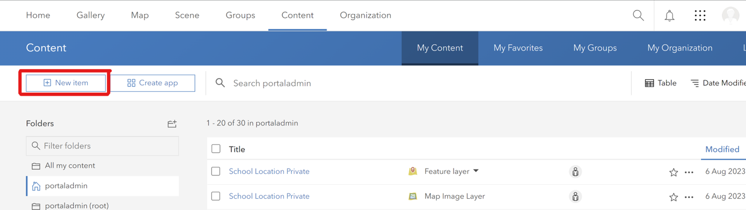 ArcGIS Enterprise Create New Item