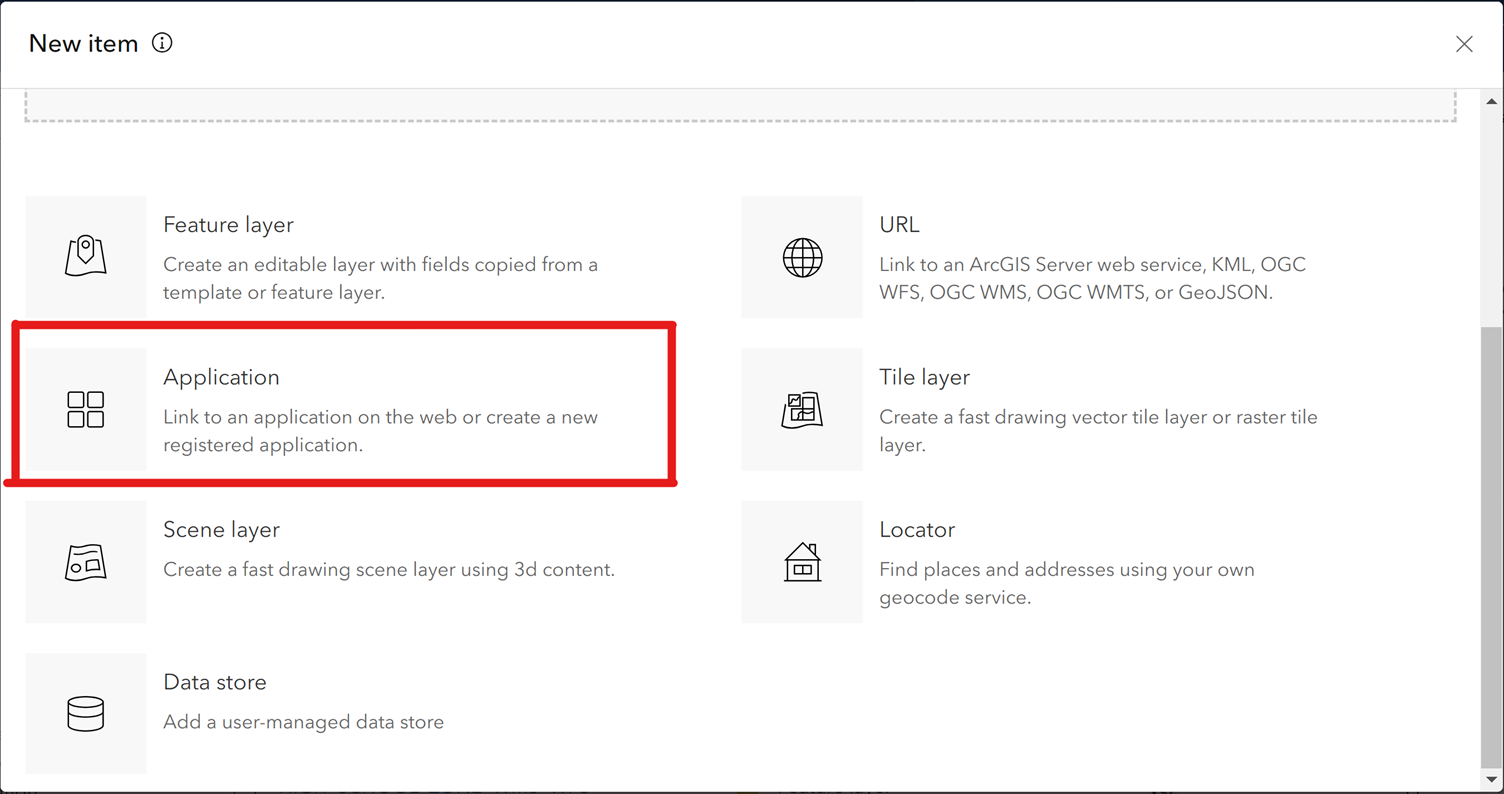 ArcGIS Enterprise Create New Item Application