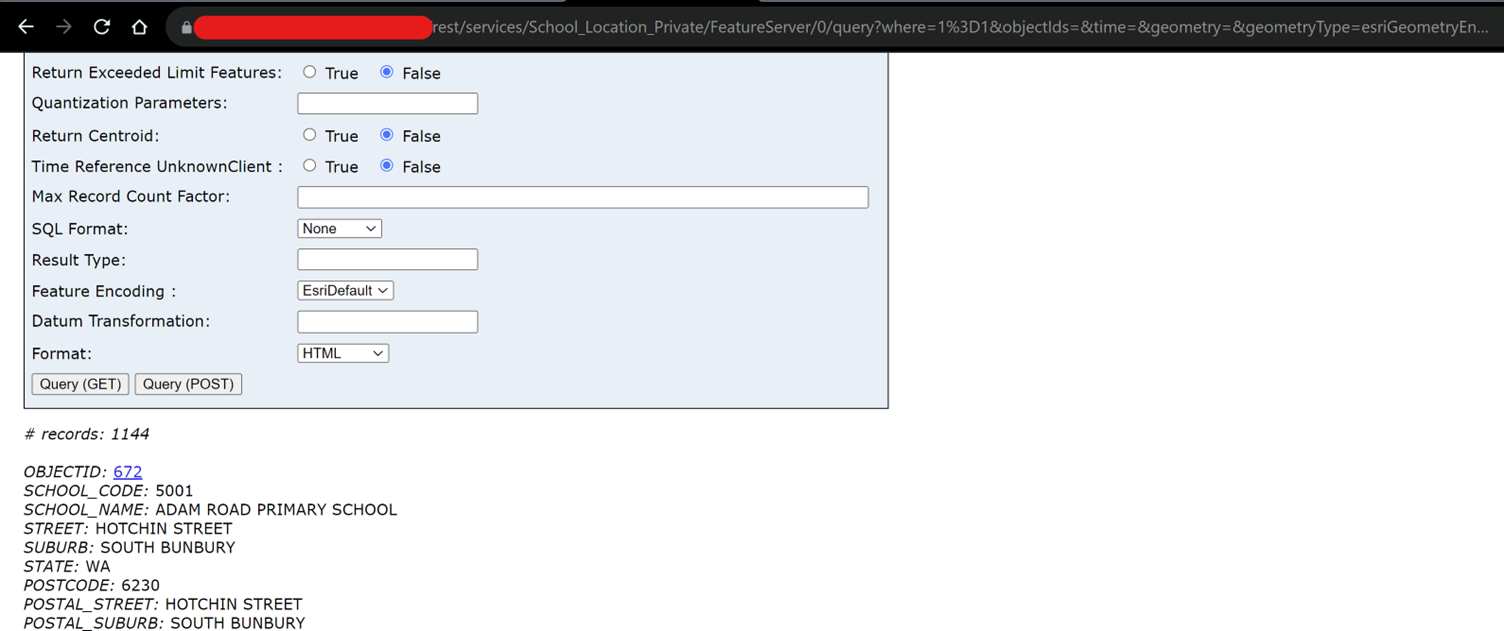 feature service layer query request response